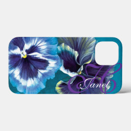 Seu nome pansy floral aqua capas de iphone