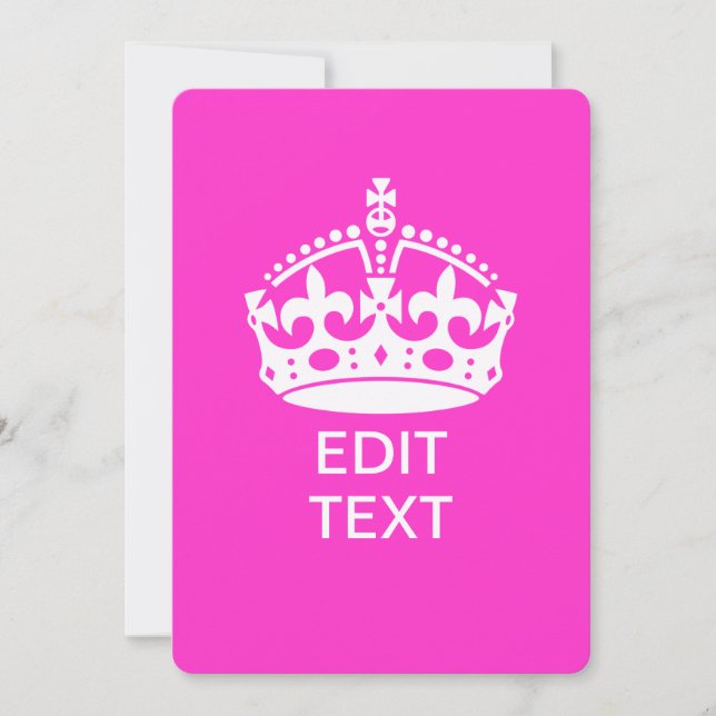 Seu Texto na Coroa Keep Calm Rosa Quente (Frente)