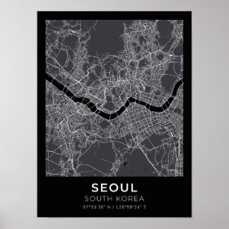 Seul Coreia do Sul - Mapa de Cidade Negra Poster