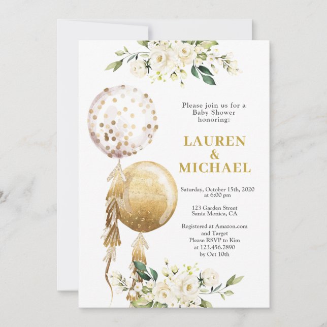 Sexo Balões Neutros Convite ao Chá de fraldas (Frente)