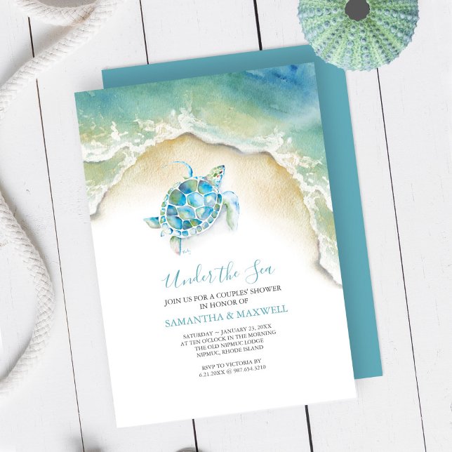 Sexo - Convites Neutros para Bebês de Praia (Baby shower invitations watercolor sea turtle art by Victoria Grigaliunas Do Tell A Belle)