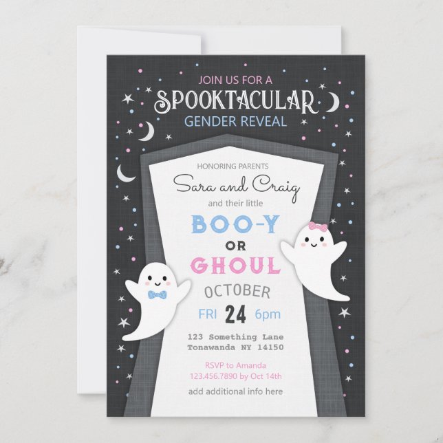Sexo do bebê fantasma de Halloween convite (Frente)