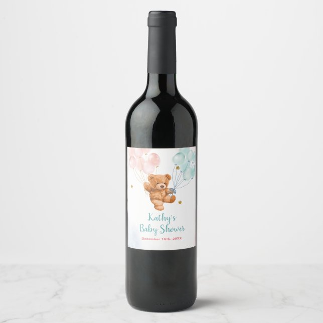 Sexo do Urso Revelar Rótulo da Frasco de Vinho Azu (Frente)