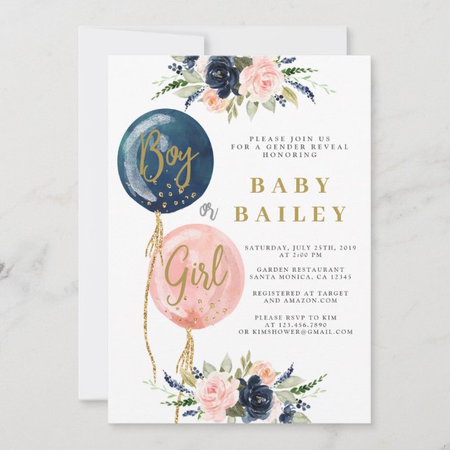 Sexo revela convite ao chá de fraldas, bebê balão (Frente)