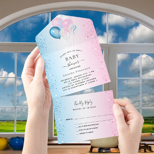Sexo revela RSVP cor-de-rosa azul chá de fraldas