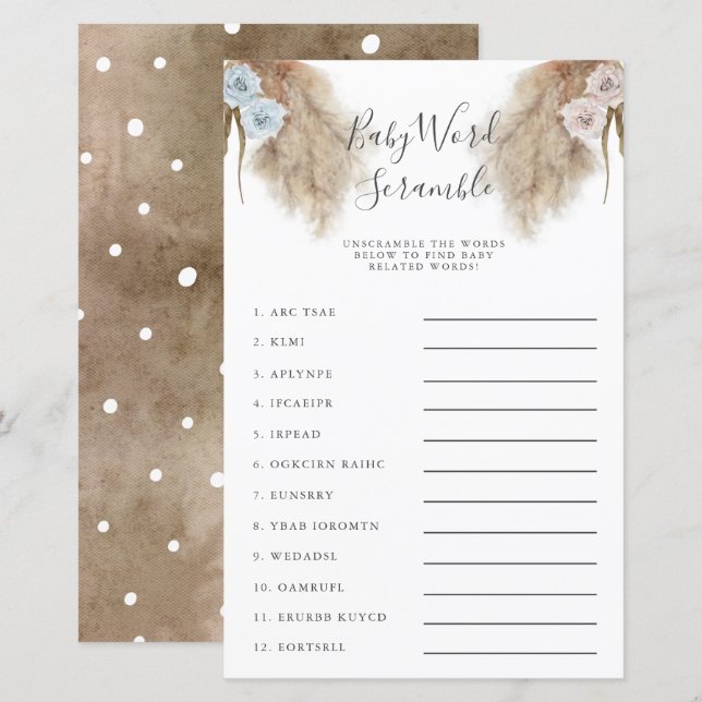 Sexo Revelar Pampas Grass Bebê Jogo de Palavra (Frente/Verso)