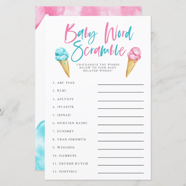 Sexo Revelar Sorvete Bebê Jogo de Palavra (Frente/Verso)