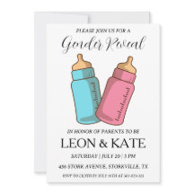 sexo rosa moderno e azul revelam convites