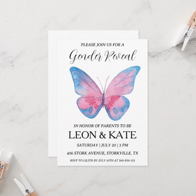 sexo rosa moderno e azul revelam convites (Frente/Verso In Situ)