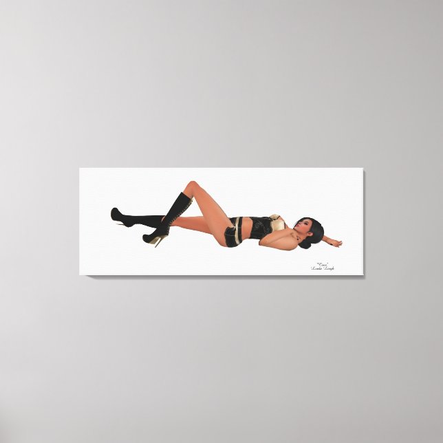 Sexy Brunette Pinup Girl Sleing Canvas (Frente)
