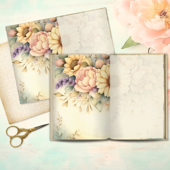 Shabby Chic Sunflower & Peony Junk Journal Page (Criador carregado)