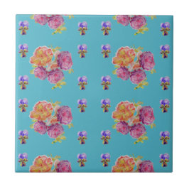 Shabby Teal Rosa roxo violeta violeta Azulejo cerâ