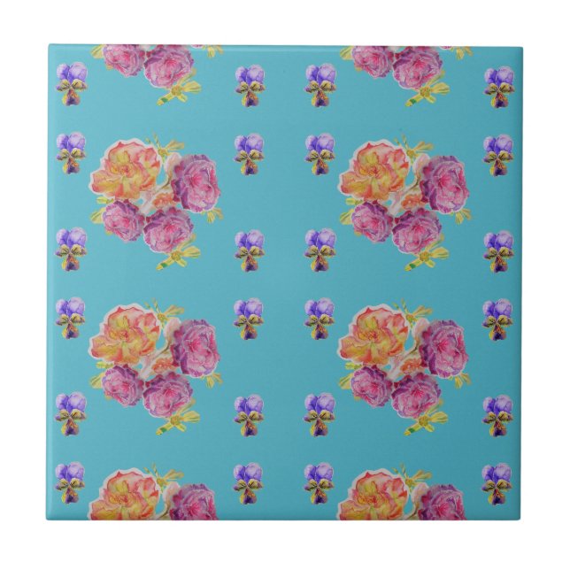 Shabby Teal Rosa roxo violeta violeta Azulejo cerâ (Frente)
