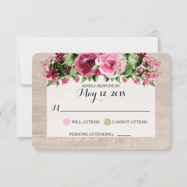 Shabby Vintage Rosas Rustic Wedding RSVP (Frente)