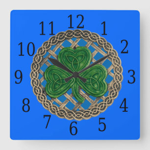 Shamrock Azul E Relógio Quadrado De Nódulos Celtas