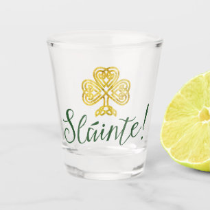 Shamrock Dourado irlandês Slainte! Copo de shot