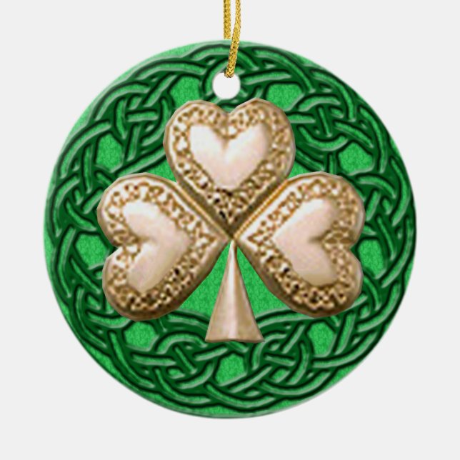 Shamrock Dourado Sobre Ornamento De Nós Celtas (Frente)