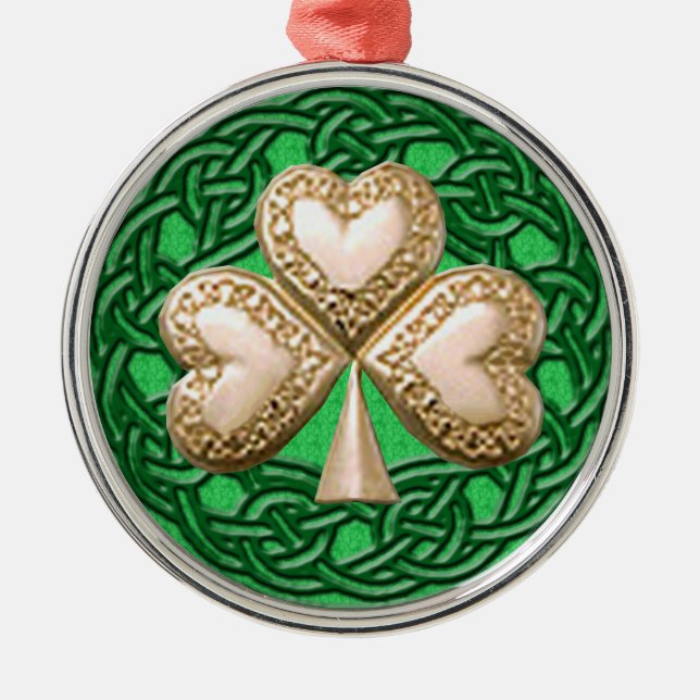 Shamrock Dourado Sobre Ornamento De Nós Celtas (Frente)