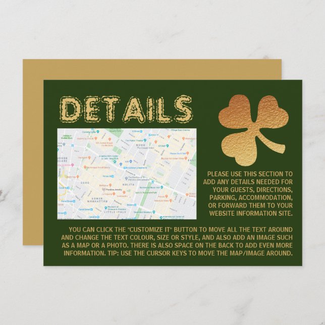 Shamrock Gold Foil, Cartão Detalhado do Dia de São (Frente/Verso)