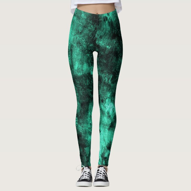Shamrock Grunge Textuturado Spandex Leggings (Frente)