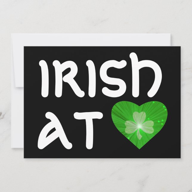 Shamrock Heart "Irish at Heart" convite preto (Frente)
