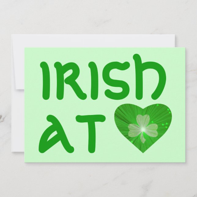 Shamrock Heart "Irish at Heart" convite verde (Frente)