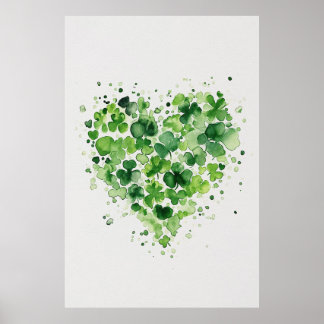 Shamrock Heart Watercolor Painting Poster