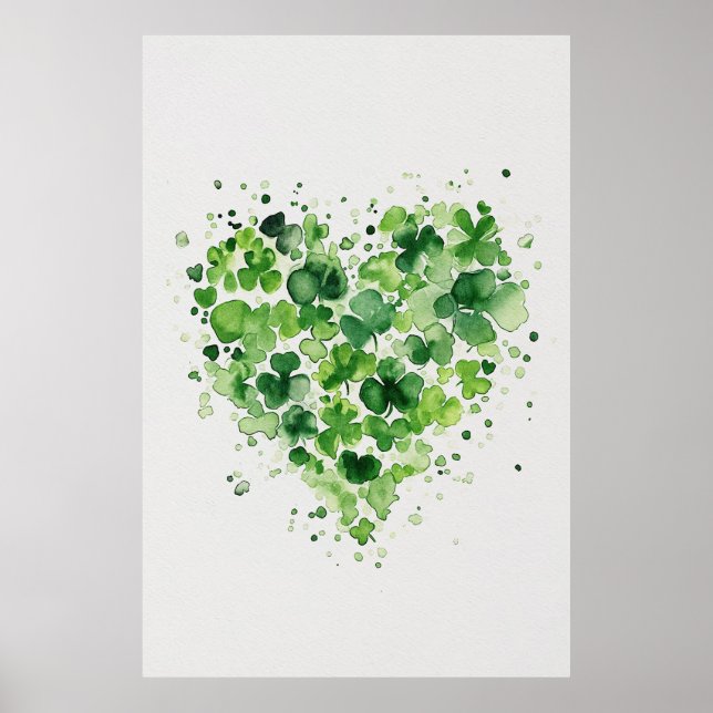 Shamrock Heart Watercolor Painting Poster (Frente)