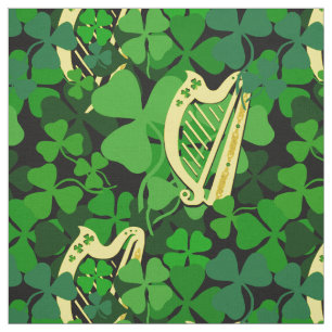 Shamrock irlandês, preto, tecido harp irlandês i