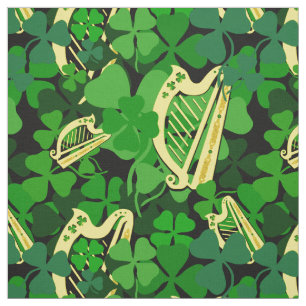 Shamrock irlandês, preto, tecido harpa irlandês im
