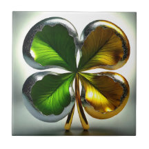 Shamrock Irlandês Quatro Ouro Folha Verde