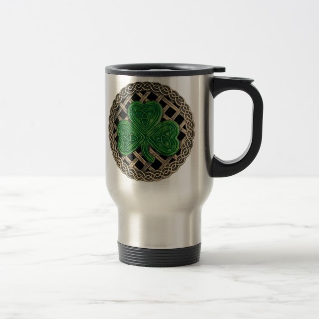 Shamrock, Latice E Nódulos Celtais Na Caneca Preta (Direita)
