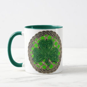Shamrock, Latice E Nódulos Celtais Na Caneca Verde