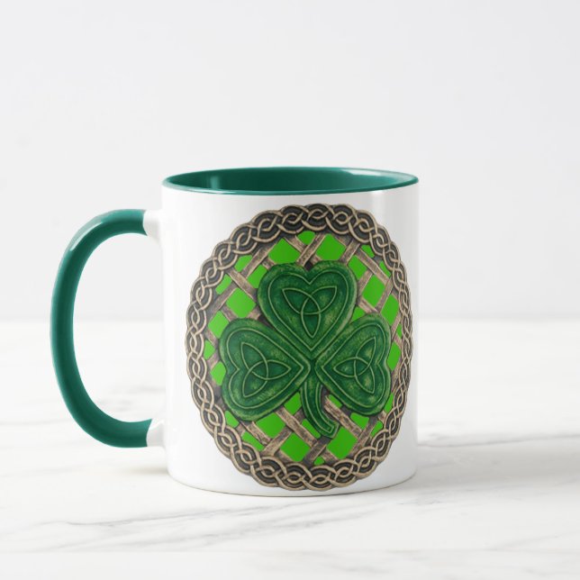 Shamrock, Latice E Nódulos Celtais Na Caneca Verde (Esquerda)