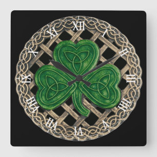 Shamrock Preto e Números Celtas Relógio