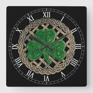 Shamrock Preto e Números Célticos Relógio de Numer