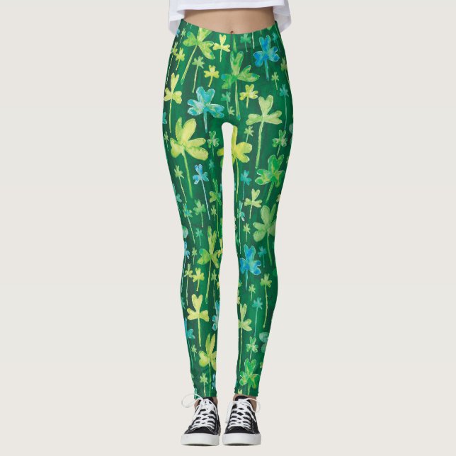 Shamrocks St. Patrick's Day Green Leggings (Frente)