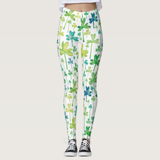 Shamrocks St. Patrick's Day Green White Leggings (Frente)