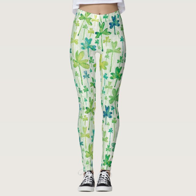 Shamrocks St. Patrick's Day Light Green Leggings (Frente)