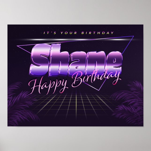 Shane Name Vorname lila retro Poster Geburtstag (Frente)