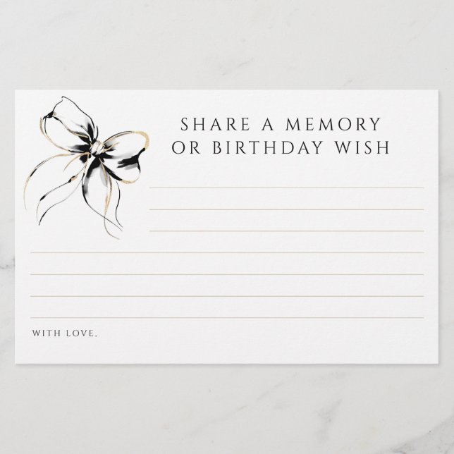 Share a Memory or Birthday Wish Black Bow Card (Frente)