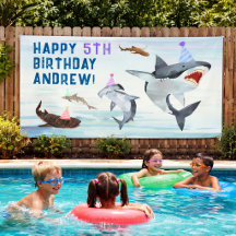 Shark Birthday Invitation Pool Party Banner