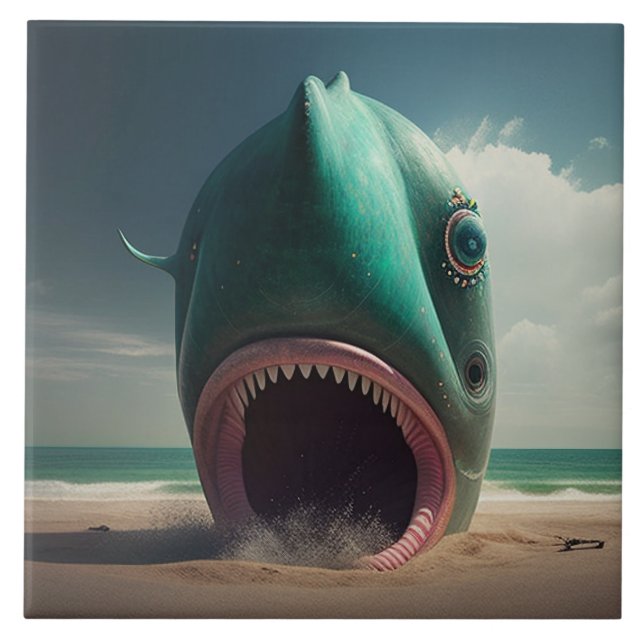 Shark sculpture on the beach (Frente)