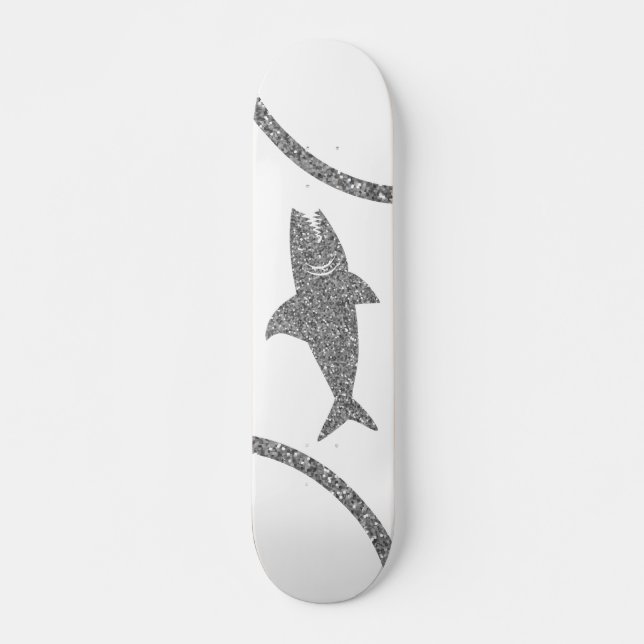 Shark Silver Glitter White Skateboard (Frente)