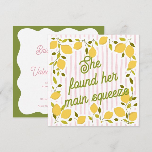 She Found Her Main Squeeze Bridal Shower Invite (Frente/Verso)