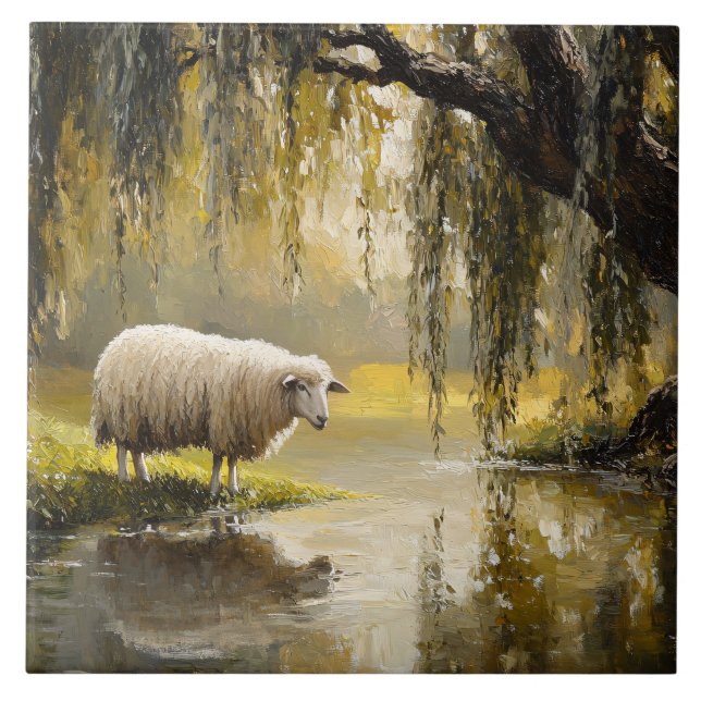 Sheep Under A Willow Tree Painting (Frente)