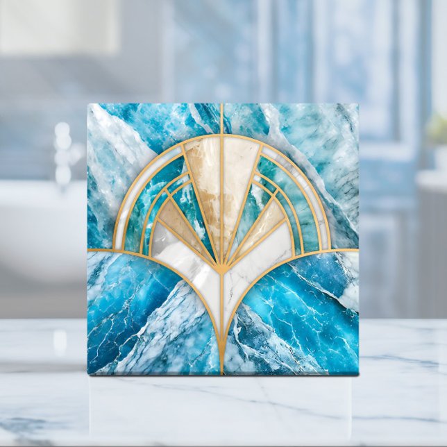 Shell do ventilador Art Deco - Marble Azul e Branc (Criador carregado)