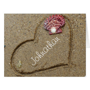 Shell e Heart na praia cartão de amor personalizad