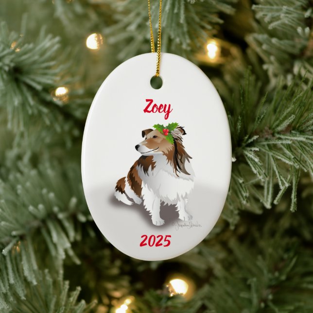 Sheltie com enfeite de azevinho (Árvore)