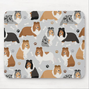 Sheltie Dog Bones e Paws Mouse Pad